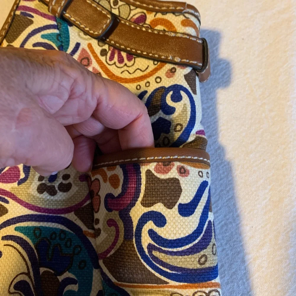 Abstract Paisley Relic coated canvas shoulder bag, vegan leather trim, Looks new